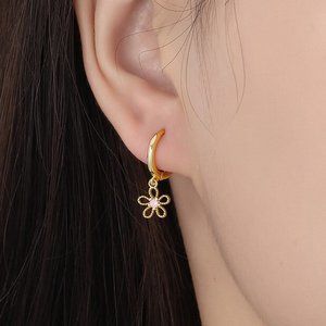 NEW Silver Gold Simple Sweet Flower Hoop Earring